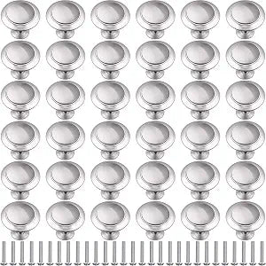 Ripeng 36 Pieces Round Ringed Kitchen Cabinet Pulls Kitchen Drawer Pull Cabinet Door Knob Drawer Handles Hardware Cupboard Handles with Screws for Dresser (Silver,1.06 Inch)
