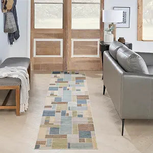 Nourison Home Astra Machine Washable Blue Green Multi 2'2" x 10' Area Rug - Easy Clean, Non Shedding, Bed Room, Living Room, Dining Room, Kitchen (10' Runner)