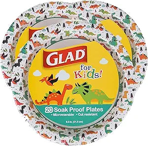 Glad for Kids Disposable Paper Plates, Dinosaurs, 8.5 Inch, 20 Count, 3-Pk
