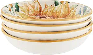 Sunflower Fields 9" Soup/Pasta Bowls, Set of 4  38 oz Ceramic Bowls Great for Pasta, Salad, Chili, or Hearty Meals  Everyday Dining or Elegant Entertaining Use