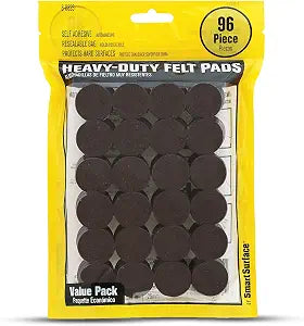 Smart Surface 8825 Heavy Duty Self Adhesive Furniture Felt Pads 1-Inch Round Brown 96-Piece Value Pack in Resealable Bag