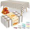Smiry 8 Packs Gingham Disposable Table Cloth, 54 x 108 Inch Waterproof Plastic Tablecloth, Rectangle Khaki and White Checkered Table Covers for Outdoor, Birthday, Party