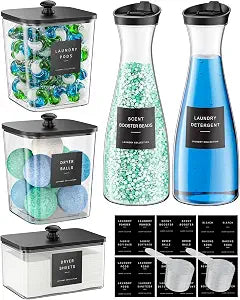 2+1+2 Pack Laundry Pods Containers & Laundry Detergent Dispenser & Dryer Sheet Holders, Laundry Room Organization and Storage, Labels and Scoops for Laundry Detergent, Scent Boosters, Laundry Pods