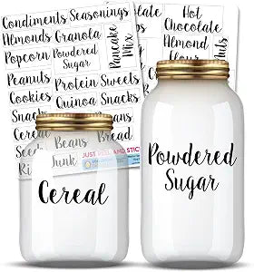 Kitchen Pantry Organization Label Decal Stickers for Jars, Containers, and Canisters Flour, Coffee, Sugar, Tea 40 Pack