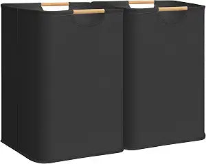 STORAGE MANIAC 2-Pack Collapsible Laundry Hamper with Bamboo Handles, Black
