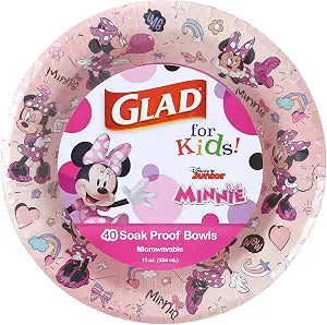 Glad for Kids Disney Minnie Mouse Paper Bowls, Pink, 12 Oz, 40 Count