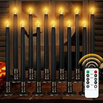 Alphatool Black Halloween Flameless Candles with Timer & Bases, 12 Pcs
