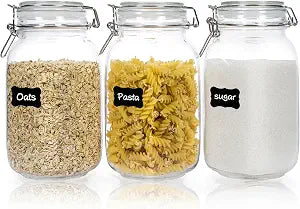 CHEFSTORY 50oz Glass Food Storage Jars with Airtight Clamp Lids, 3 Pack