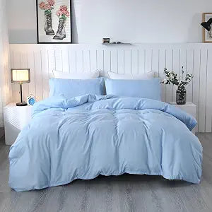 SDIII Light Blue Duvet Cover Queen with 2 Pillowcases, Not Including Comforter Inside, Microfiber Baby Blue Duvet Cover Queen for Girls Boys Kids Teen