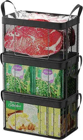iSPECLE Freezer Organizer Bins - Large Baskets for 5 to 7 Cu.Ft, 3 Pack
