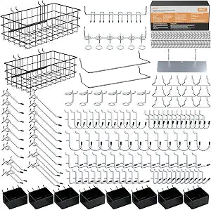 INCLY 238PCS Pegboard Accessories Organizer Kit, Peg Board Hooks Assortment with Peg Bins, Baskets, Paper Towel Holder for 1/8 and 1/4 inch Pegboard Hanging Tools, Garage Wall Storage Attachments