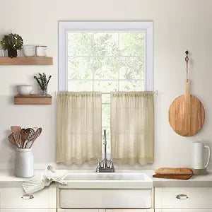 Cameron Kitchen Window Tier Set, Linen - 30" W x 24" L
