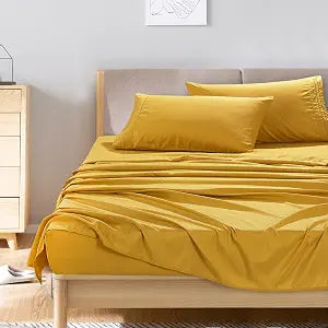 ESCA 4-Piece Turmeric Yellow Sheet Set Queen Size with Flat Sheet, Fitted Sheet, and Pillowcases