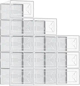 DUMOS Shoe Storage Boxes, 12-Pack Stackable Clear Shoe Containers with Lids, Display Sneaker Case Organizer for Closet, Under Bed, Entryway,White, Fit Size 11