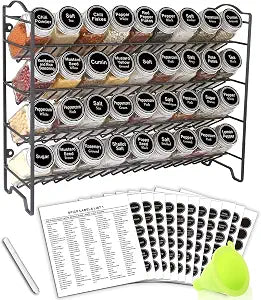 SWOMMOLY Spice Rack Organizer with 36 Spice Jars 4 oz, 396 Spice Labels