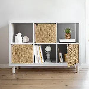 AELS 11" Handwoven Natural Fibre Doors for Cube Storage Shelf, Set of 3, Boho Straw Shelf Cover for Small Bookcase & Open Bookshelf, Rustic Farmhouse Home Decor, Natural (Door ONLY)