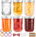 Wide Mouth Mason Jars 16oz, 6 Pack Pint Jars with Lids