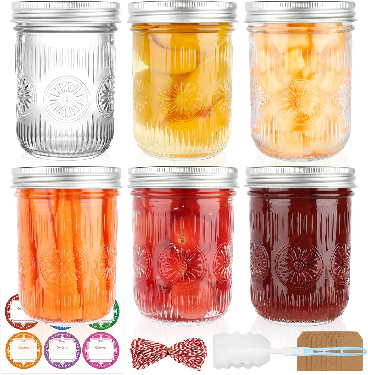 Wide Mouth Mason Jars 16oz, 6 Pack Pint Jars with Lids