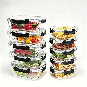 Glass Food Storage Containers with Airtight Lids - BPA-Free, Leak-Proof, Clear - for Lunch Meal Prep & Leftovers Set of 10