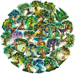 30 Pcs Exquisite Magic Tree Stickers Pack  Whimsical Green Fantasy Waterproof PET Decal Stickers for Water Bottles Laptop Luggage Cup Skateboard Guitar Journal Scrapbook