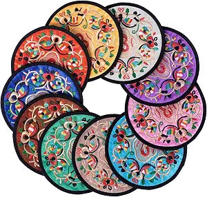Fabric Drink Coasters Vintage Ethnic Boho Embroidered Cup Mats