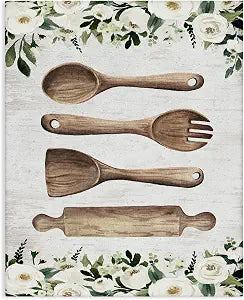 Stupell Industries Kitchen Utensils and Roses, 24 x 30 Inch Canvas Wall Art