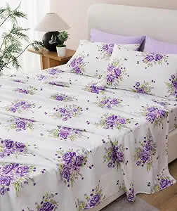 Home 6-Piece Soft Bed Sheet Set - King, Pink/Lavender Floral