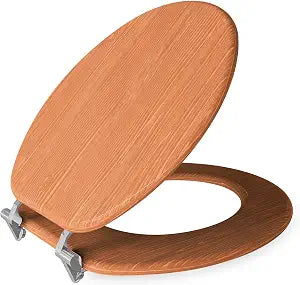 Wood Toilet Seat Round Molded Wooden Classic Toilet Cover with Metal Hinges, Durable Anti-scratch Toilet Lid, Easy to Clean (Antique Pine, Standard17")