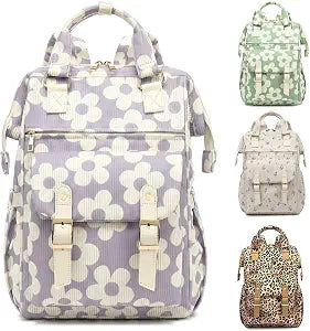 Corduroy Laptop Backpack for Women 15.6 Inch Stylish College School Bookbag, Business Work & Travel Computer Backpacks (Large Floral Purple)