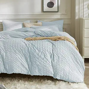 JELLYMONI Baby Blue Seersucker Duvet Cover Set Queen Size