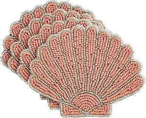 Mud Pie Pink Glass Shell Beaded Coaster Set