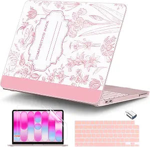DONGKE Compatible with MacBook Neo 13 Inch Case 2026 A3404 A18 Pro chip & Touch ID, Plastic Hard Shell with Keyboard Cover, Screen Protector & Dust Plugs, Blush Composition Book