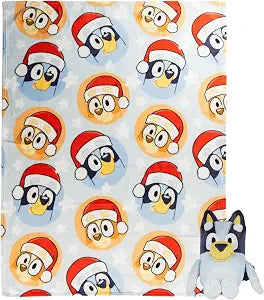 Jay Franco Kids Christmas Hugger Set ��� 12" Plush Pillow Buddy & 46" x 60" Fleece Throw Blanket, Ultra-Soft Bedding & Travel Set, Holiday Bedroom & Couch D��cor, Blue - Bluey