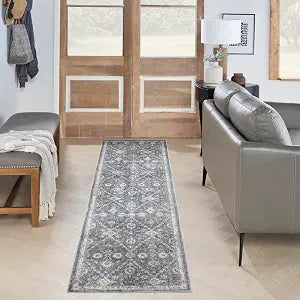 Nourison Home Astra Machine Washable Dark Blue 2'2" x 8' Area Rug - Easy Clean, Non Shedding, Bed Room, Living Room, Dining Room, Kitchen (8' Runner)