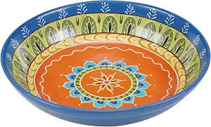 Valencia 13.25" x 3" Ceramic Serving/Pasta Bowl  Large Multicolor Boho Glazed Bowl, Microwave & Dishwasher Safe, Vibrant Tableware for Salads, Pasta, or Shared Dishes