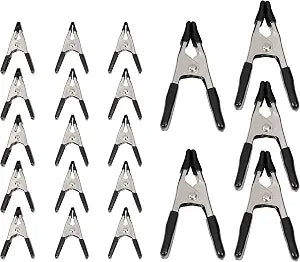 Amazon Basics 20-Piece Steel Spring Clamp Set, Strong, Non-Marking PVC-Coated Tips, 15 Pack of 3/4-inch, 5 Pack of 1-inch, Black/Silver
