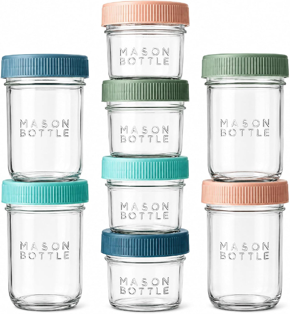 Mason Bottle Glass Breastmilk Storage Jar Set with Lids, 8-Pack, 4oz & 8oz