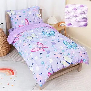 4-Piece Toddler Bedding Set, Plush Minky Dot Comforter Set for Girls