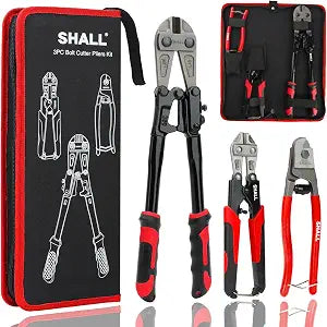 SHALL 3-Piece Bolt Cutters, 14" Heavy Duty Bolt Cutter, 8" Mini Bolt Cutter, 8" Wire Rope Cutter, Ergonomic Handle, More Efficient Leverage for Cutting Locks, Chains, Iron Wire, Carrying Case Included