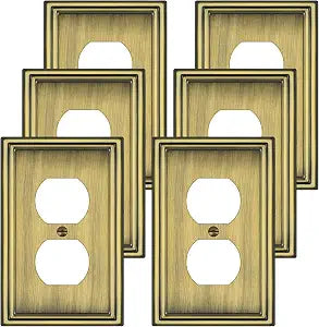 Antique Brass Metal Decorative Duplex Outlet Covers Wall Plates,6 Pack