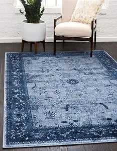 Unique Loom La Jolla Collection Farmhouse, Contemporary, Botanical, Traditional, Vintage Area Rug (2' 2 x 3' 0 Rectangular, Blue/Navy Blue)