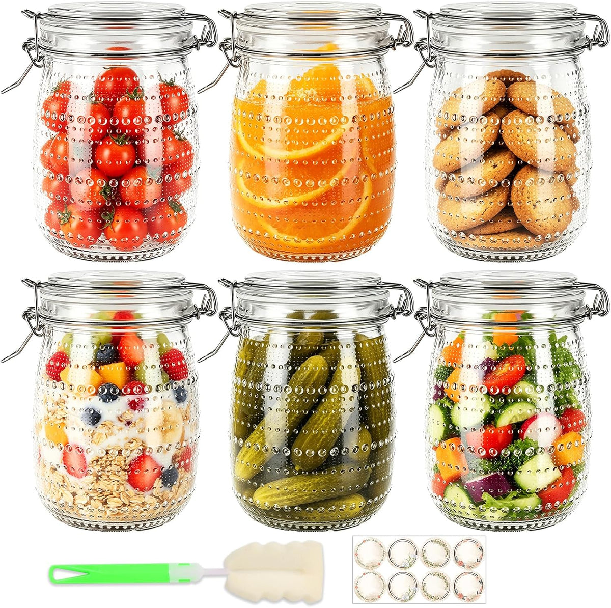 Alotpower 32 oz Glass Jars with Airtight Lid 6 Pack