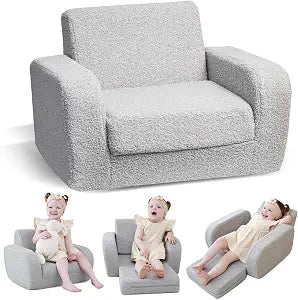 KidBloom 3-in-1 Toddler Couch, Toddler Chairs Comfy 2-3 Years Old, Gray