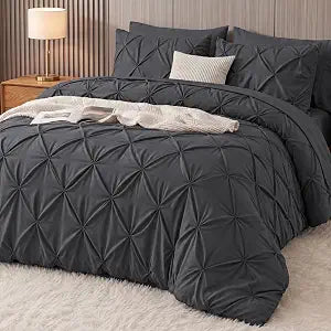Utopia Bedding 7 Pc Pintuck Queen Comforter Set, 88 x 88 Inches, Grey