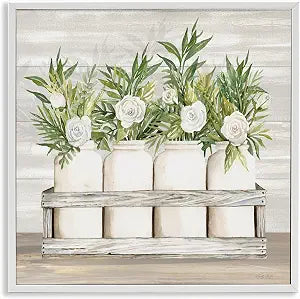 Herbs and Florals Jar Still Life, 17 x 17 Inch Framed Gicle Print