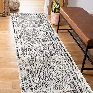 Rugshop Distressed Bohemian Border Stain Resistant Runner Rug Black 2' x 7'