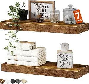 QEEIG Bathroom Floating Shelves for Wall (Brown, Set of 2, 15.7")