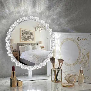 Crystal Vanity Mirror, 12" Silver LED Makeup Mirror, 3CCT, Round