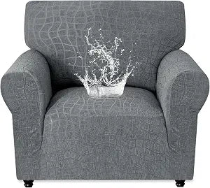 MAXIJIN Waterproof Chair Cover Armchair Covers for Living Room, 1 Piece Stretch Single Sofa Chair Slipcovers with Arms, Washable Furniture Protector for Dogs Pets (Small, Light Gray)