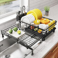 Expandable Dish Drying Rack for Kitchen Counter, Stainless Steel, Black